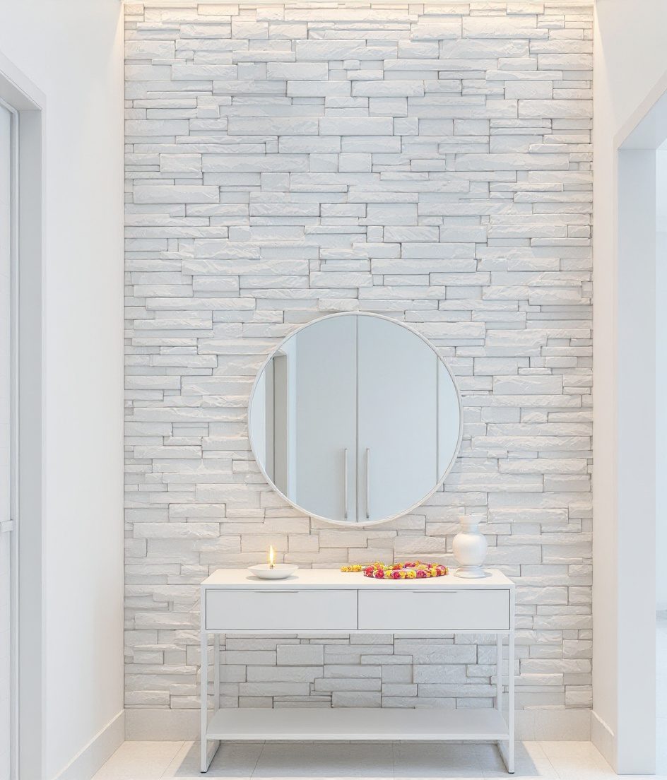 Stone Cladding Foyer Wall — White Modern