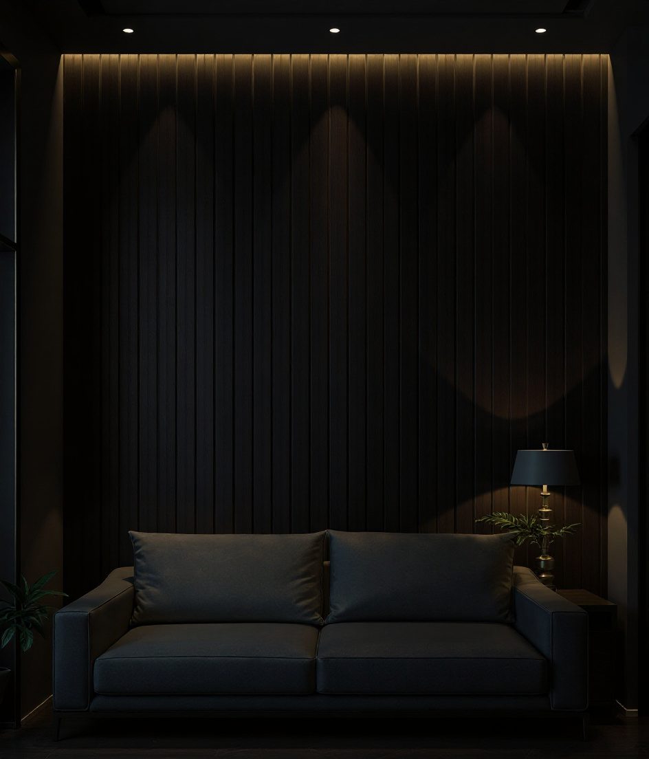 Teak Slat Batten Wall — Charcoal Minimal