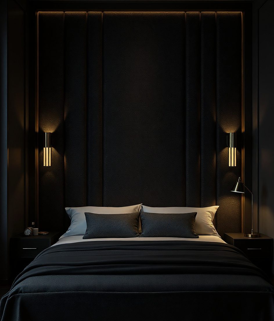 Upholstered Headboard Wall — Charcoal Minimal