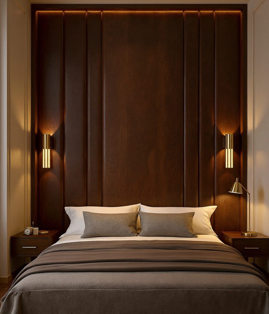Upholstered Headboard Wall — Walnut Classic