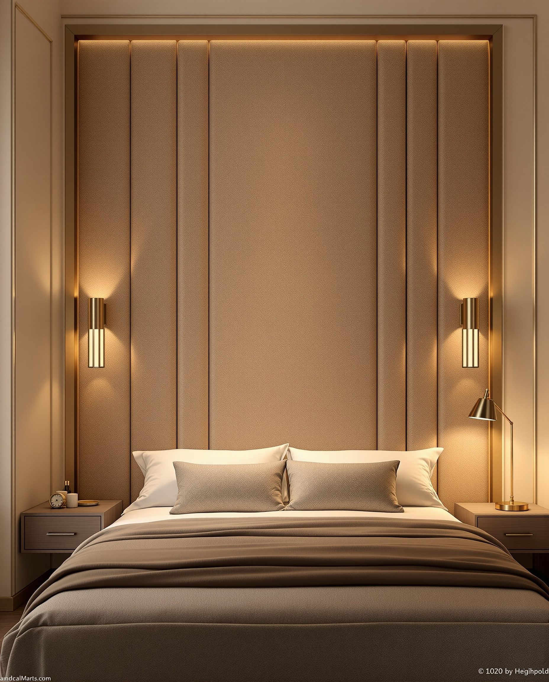 Upholstered Headboard Wall — Warm Oak