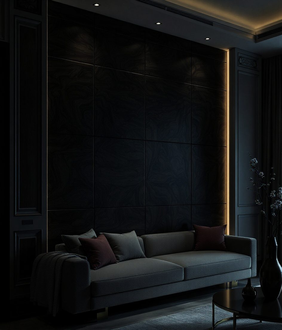 Walnut Veneer Living Wall — Charcoal Minimal