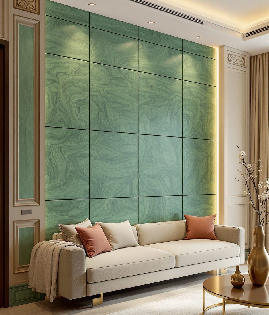 Walnut Veneer Living Wall — Sage & Brass