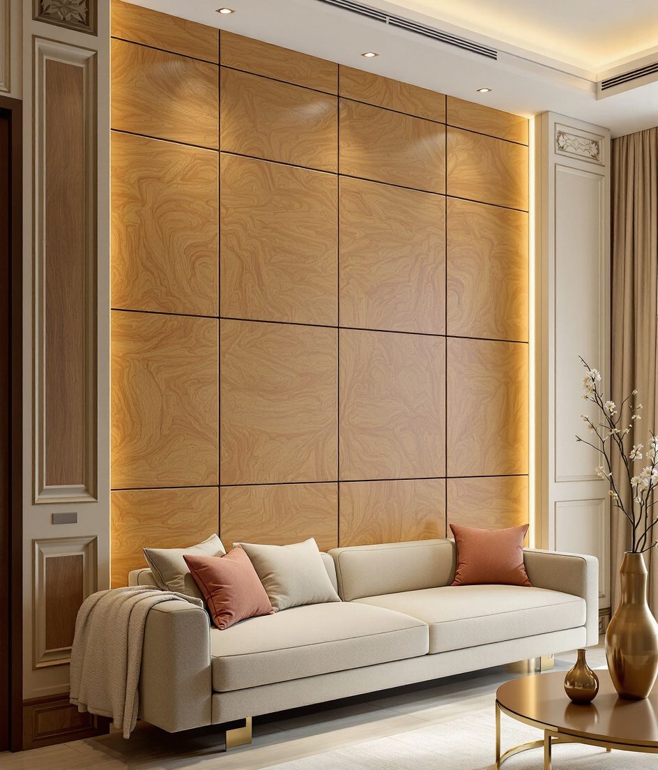Walnut Veneer Living Wall — Warm Oak