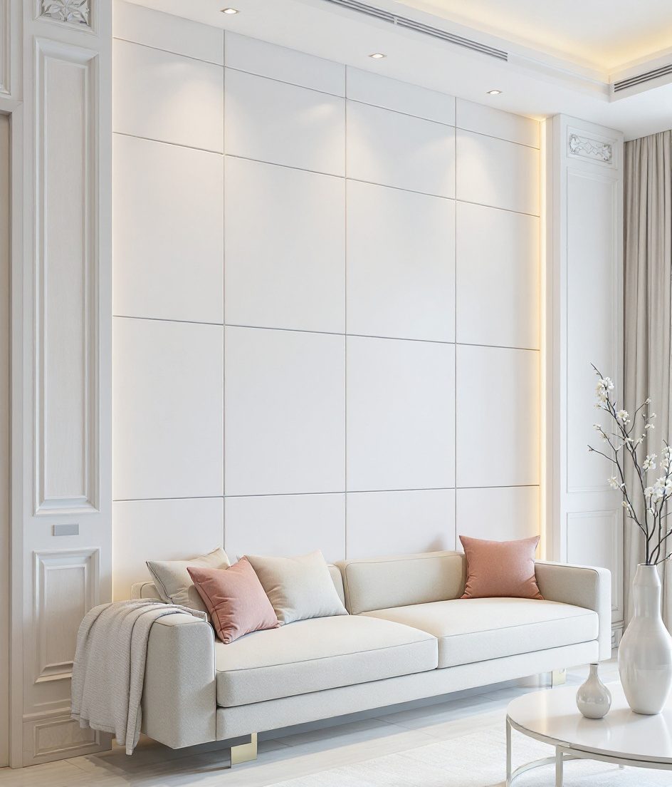 Walnut Veneer Living Wall — White Modern