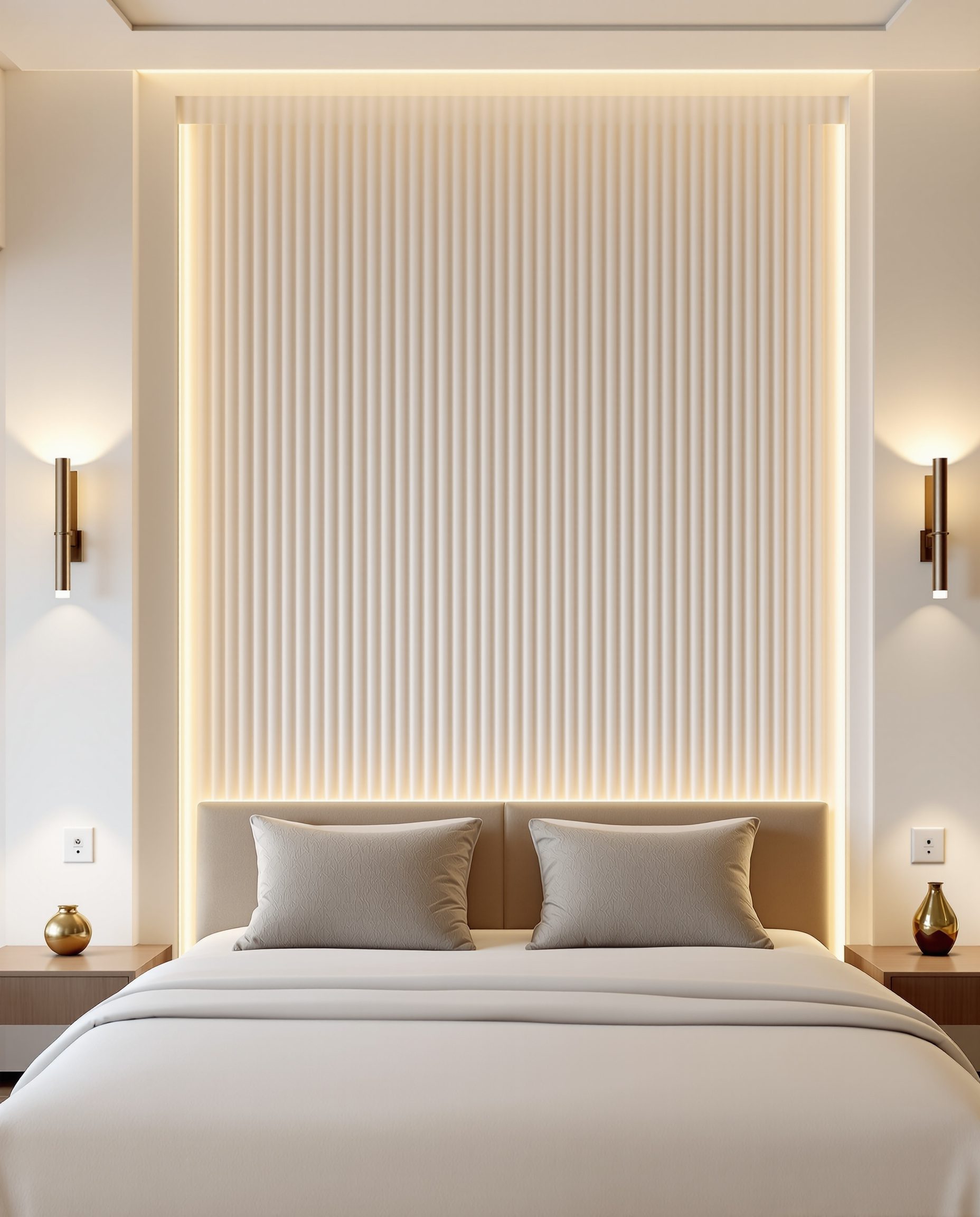 White Fluted Headboard Wall — White Modern