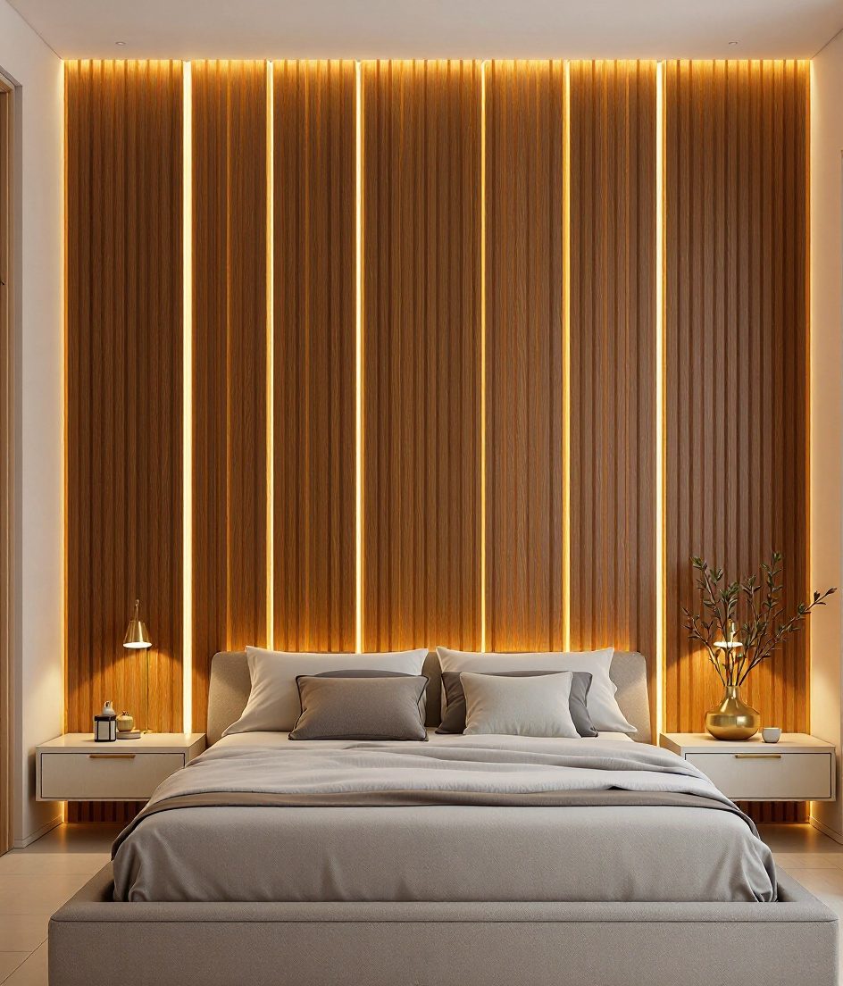 White Oak Slat Bedroom Wall — Warm Oak