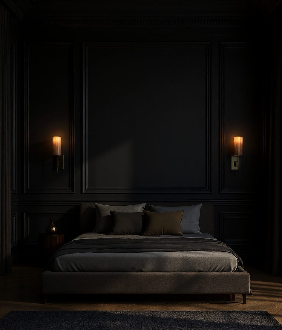 White Wainscot Bedroom Wall — Charcoal Minimal
