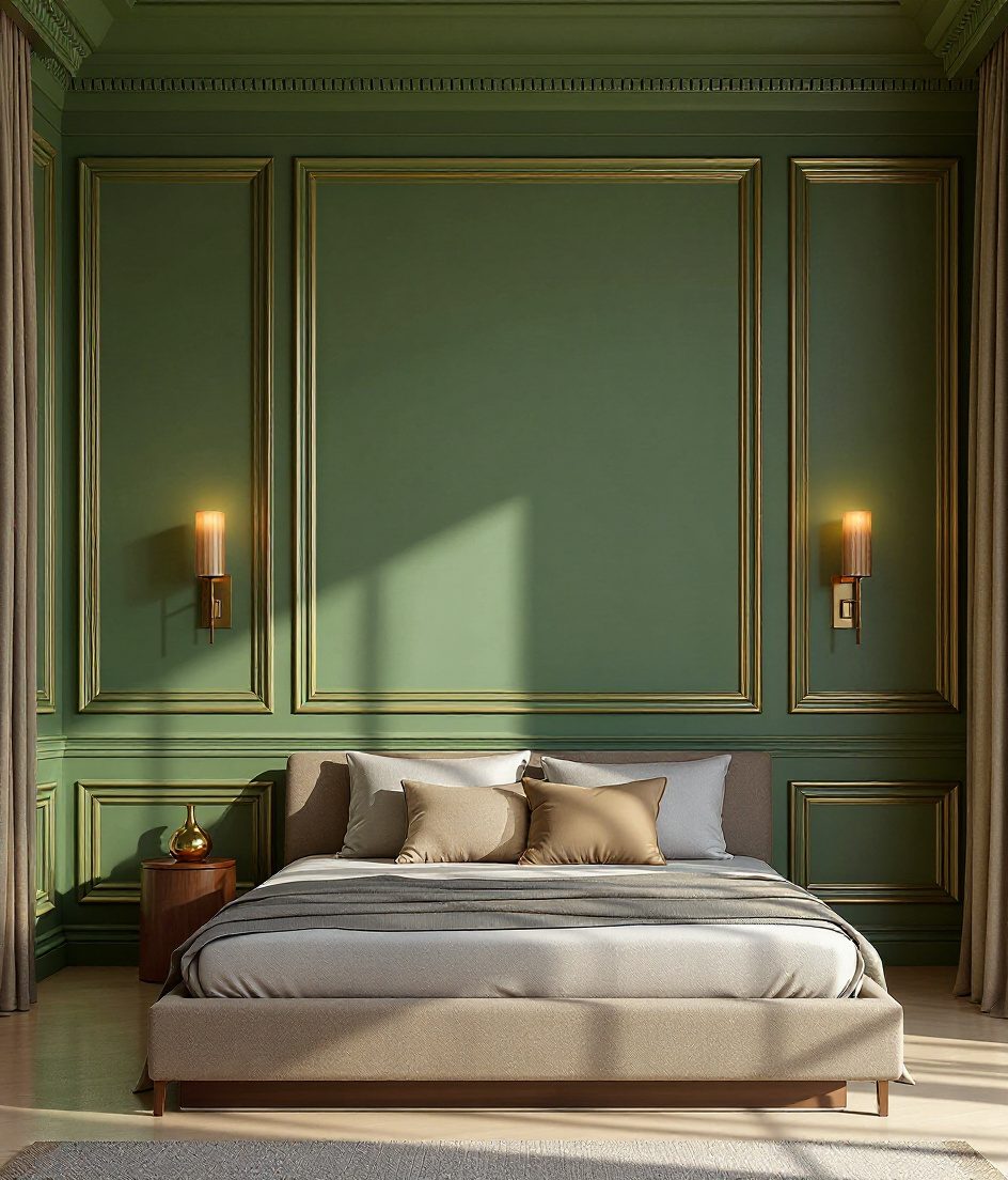 White Wainscot Bedroom Wall — Sage & Brass