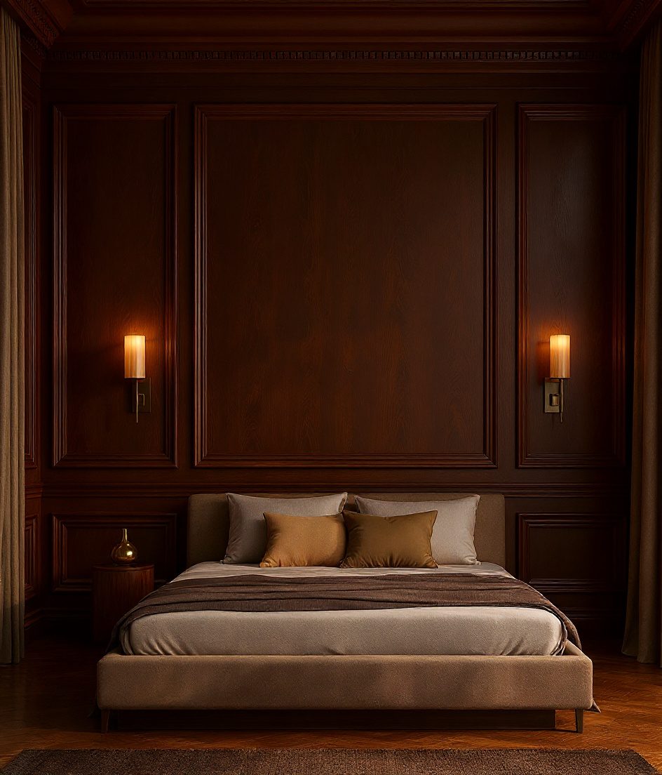 White Wainscot Bedroom Wall — Walnut Classic