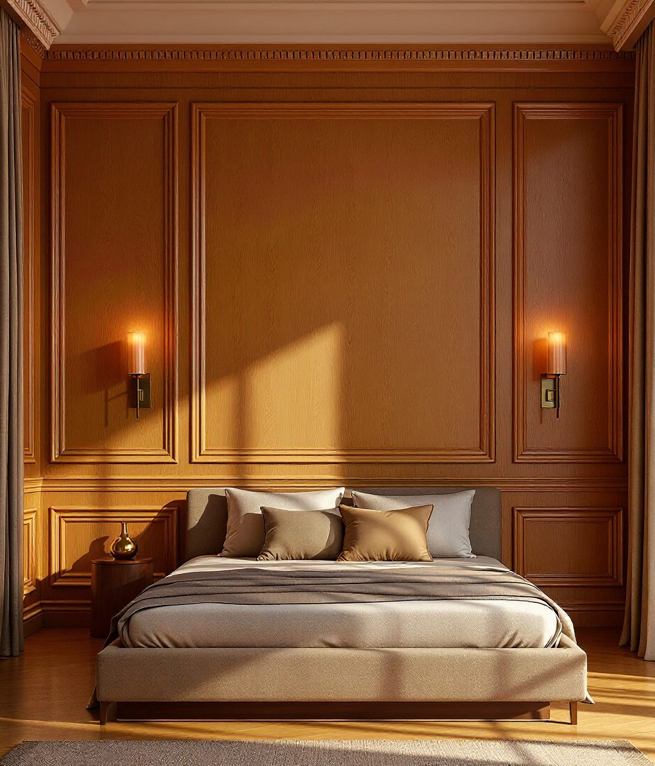 White Wainscot Bedroom Wall — Warm Oak