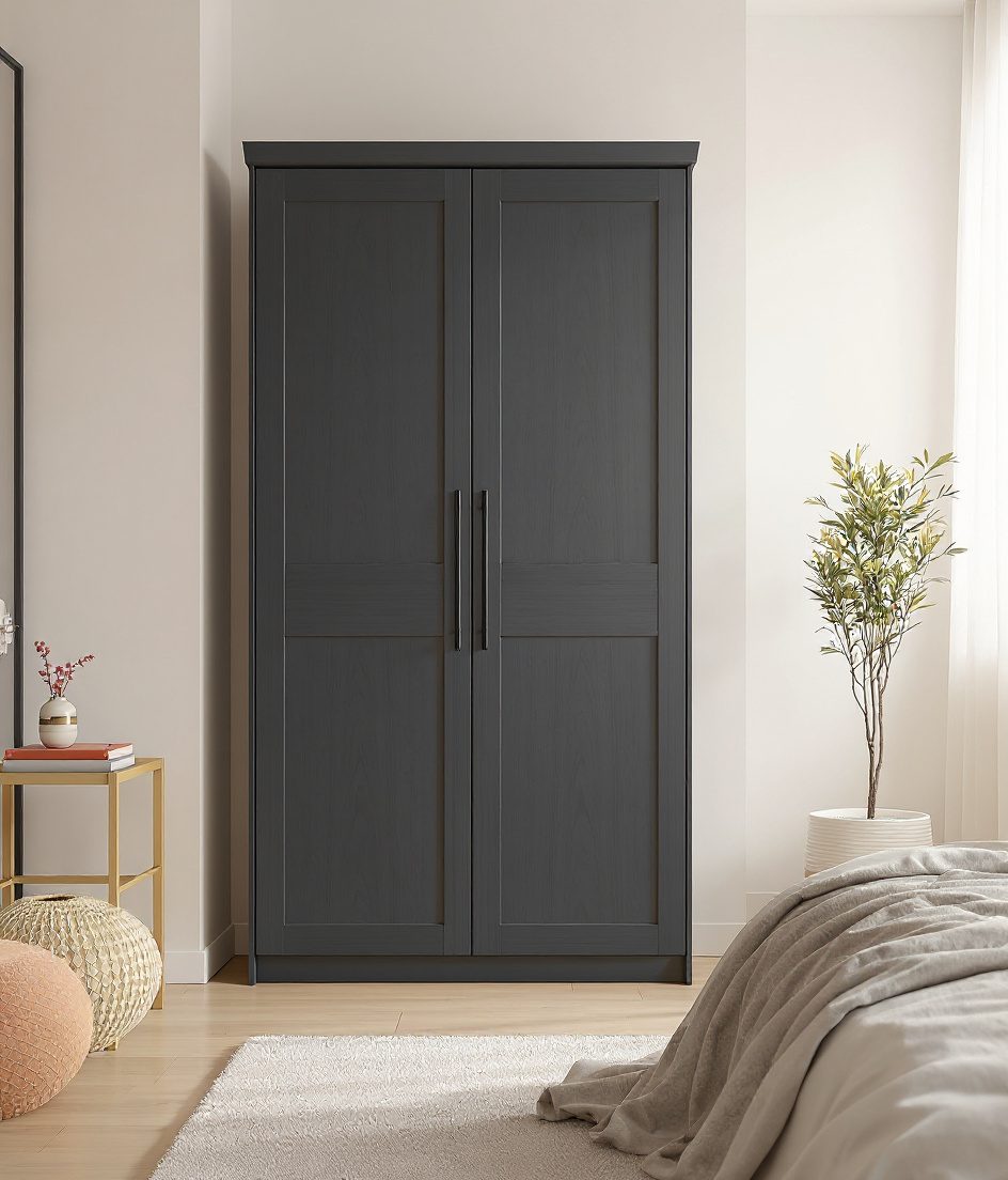Compact Single-Door Wardrobe — Charcoal Minimal