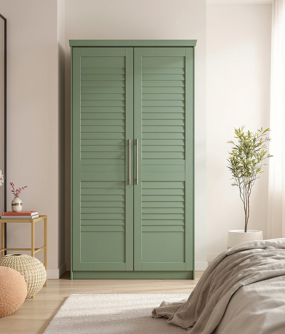 Compact Single-Door Wardrobe — Sage & Brass