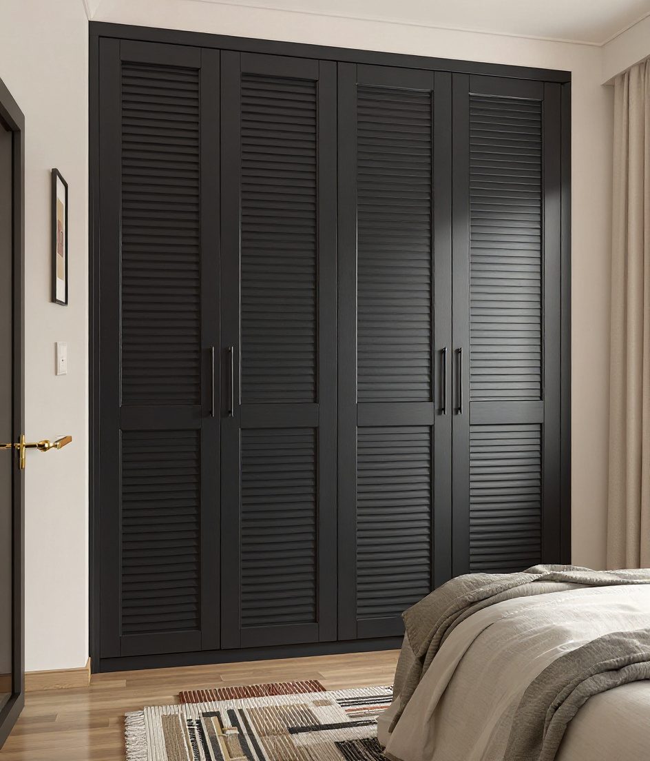 Fluted Panel Wardrobe — Charcoal Minimal