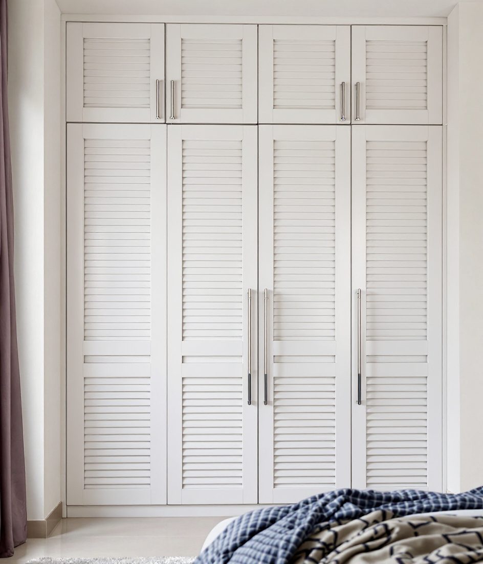 Four-Door Hinged Wardrobe with Loft — White Modern