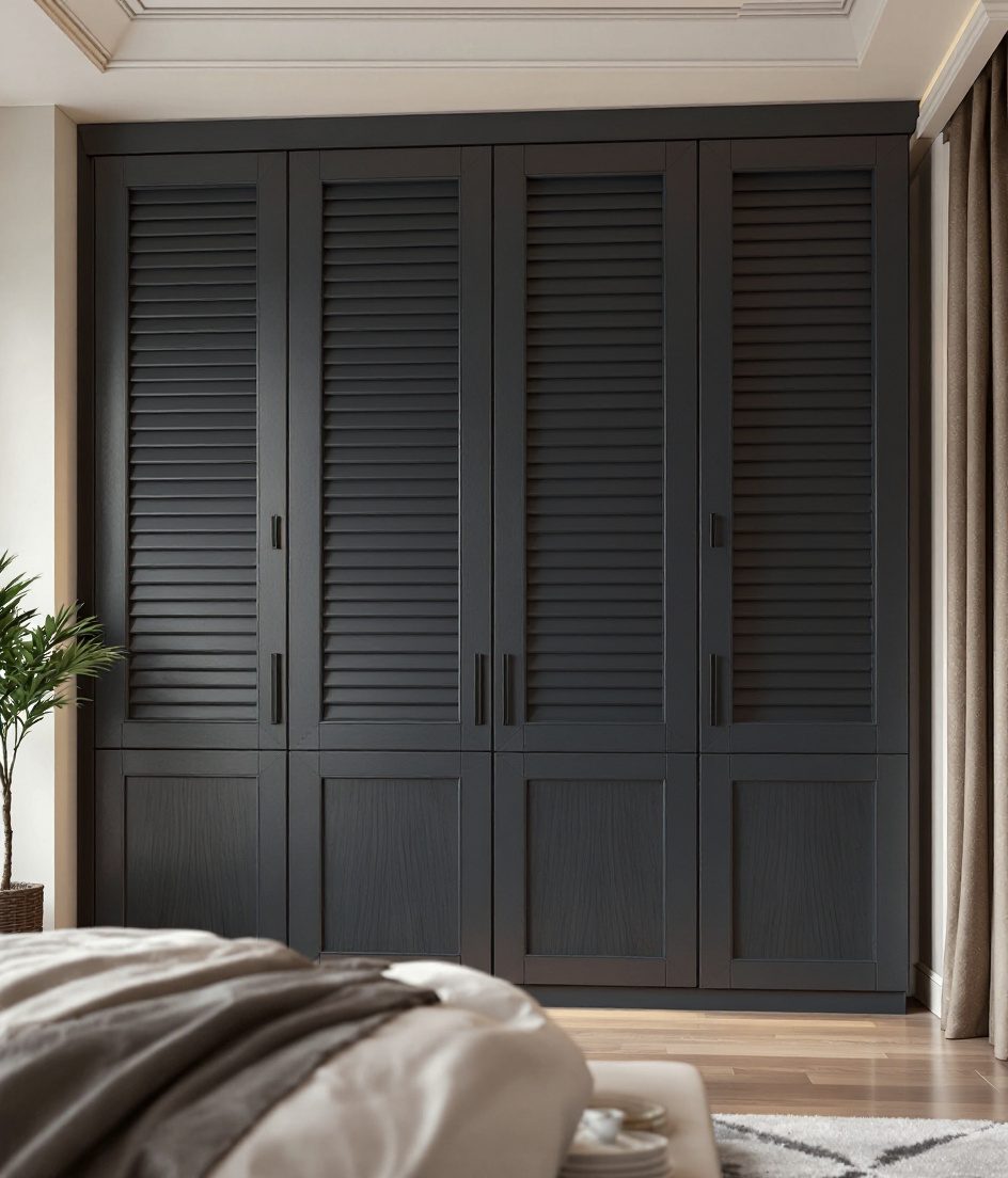 Glass Shutter Display Wardrobe — Charcoal Minimal