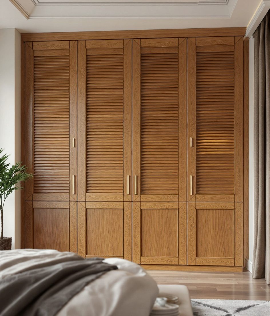 Glass Shutter Display Wardrobe — Warm Oak