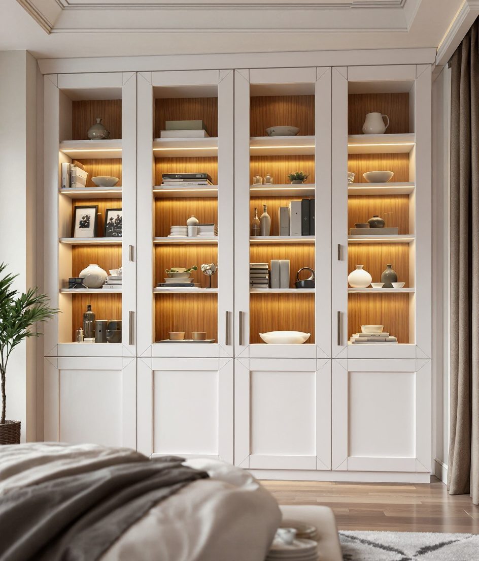 Glass Shutter Display Wardrobe — White Modern