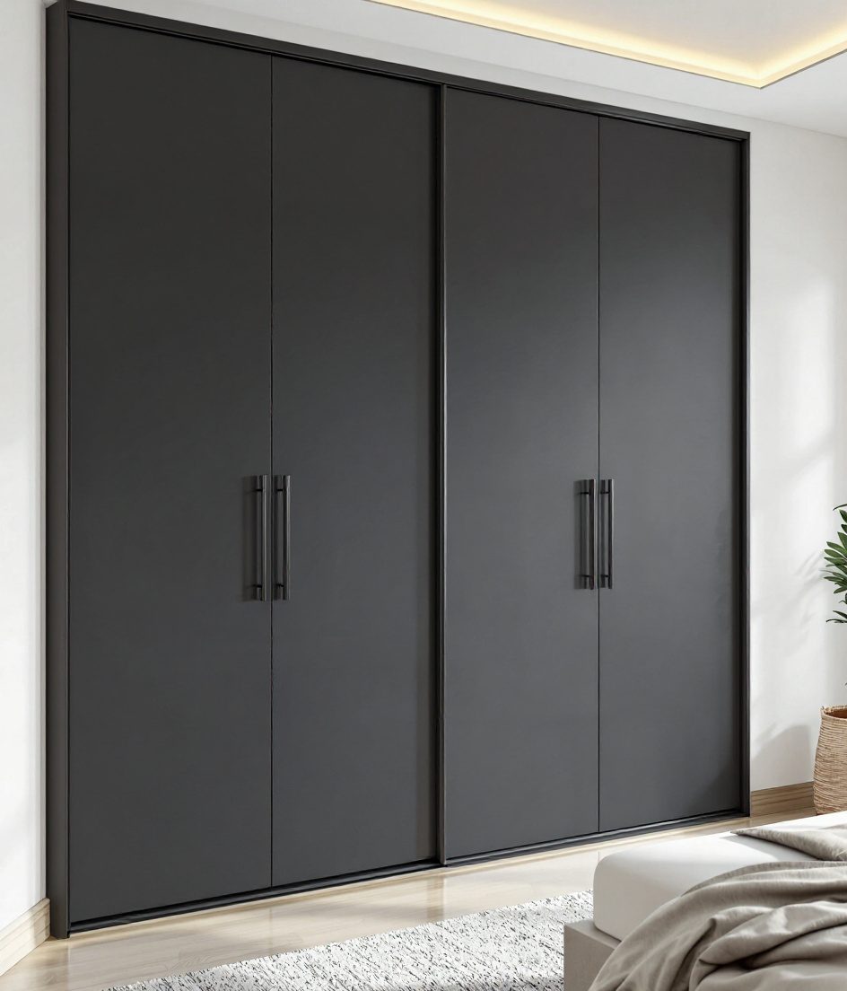 High-Gloss Acrylic Wardrobe — Charcoal Minimal