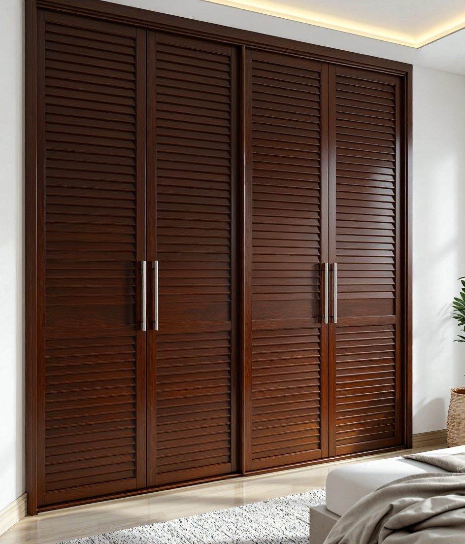 High-Gloss Acrylic Wardrobe — Walnut Classic