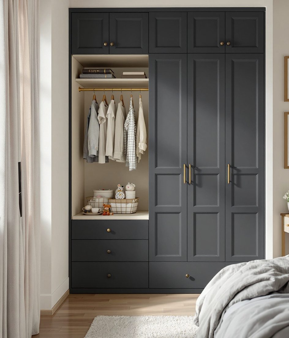 Cheerful Kids' Room Wardrobe — Charcoal Minimal
