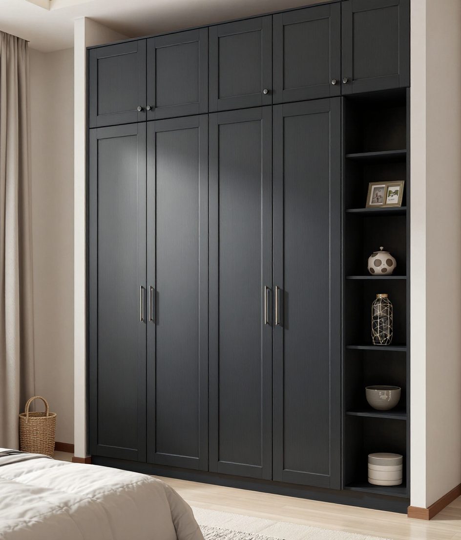 Loft Wardrobe With Side Shelf — Charcoal Minimal
