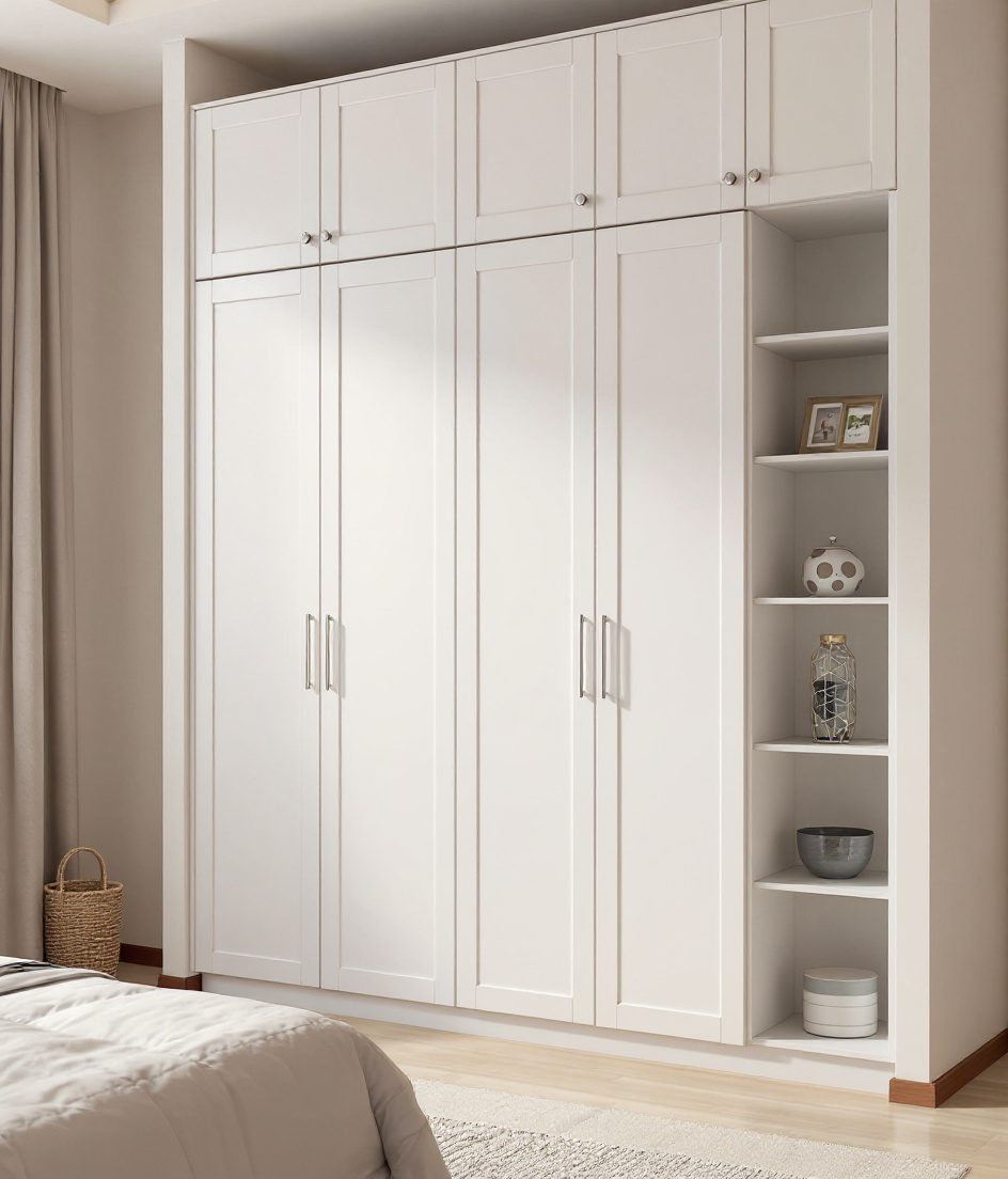 Loft Wardrobe With Side Shelf — White Modern