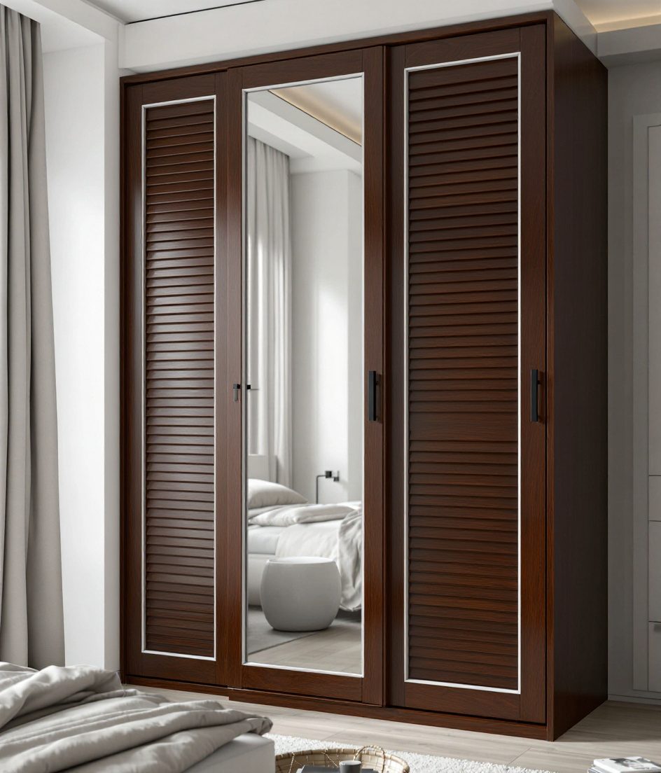 Mirror Sliding Two-Door Wardrobe — Walnut Classic