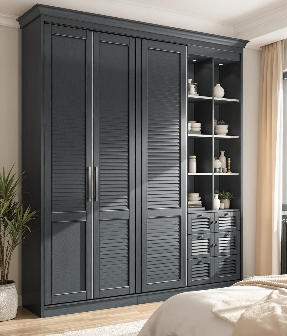 Open Shelf Display Wardrobe — Charcoal Minimal