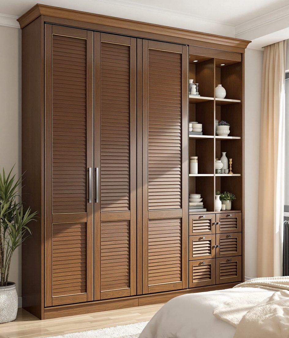 Open Shelf Display Wardrobe — Warm Oak