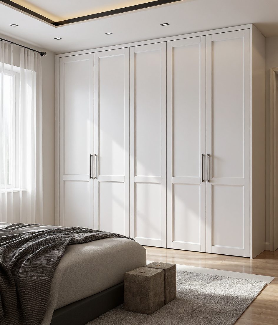 Pivot Door Designer Wardrobe — White Modern