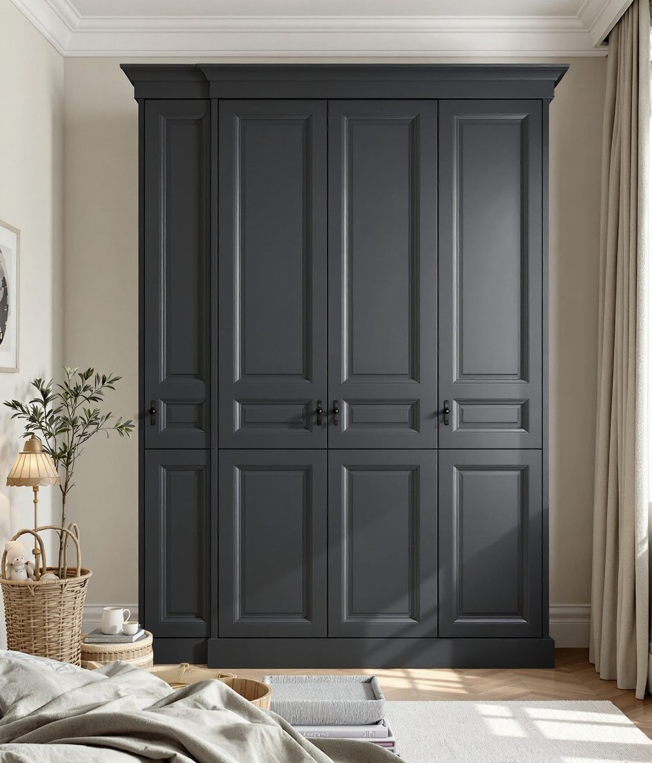 Shaker-Style Framed Wardrobe — Charcoal Minimal