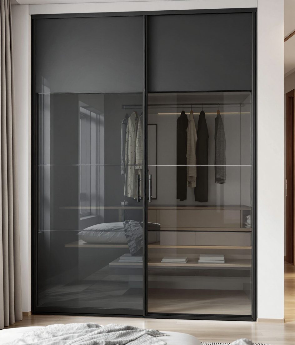 Frosted Glass Sliding Wardrobe — Charcoal Minimal