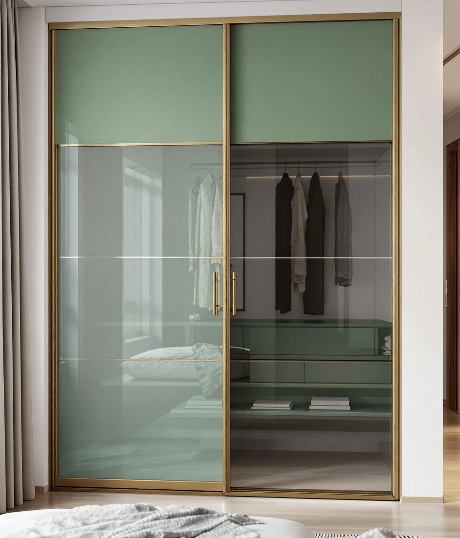 Frosted Glass Sliding Wardrobe — Sage & Brass