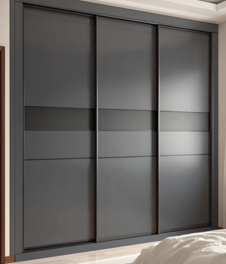 Three-Door Wood Laminate Sliding — Charcoal Minimal