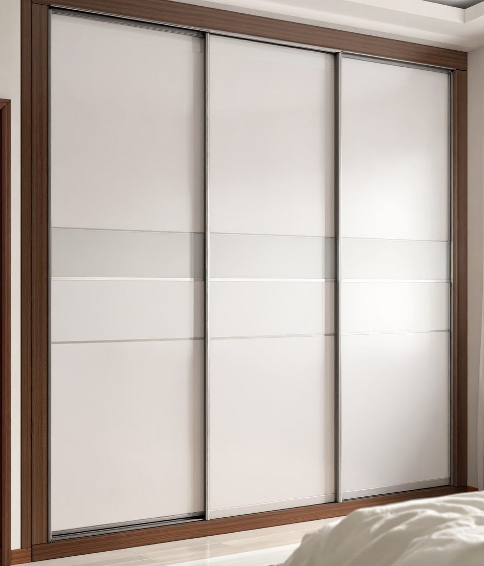 Three-Door Wood Laminate Sliding — White Modern