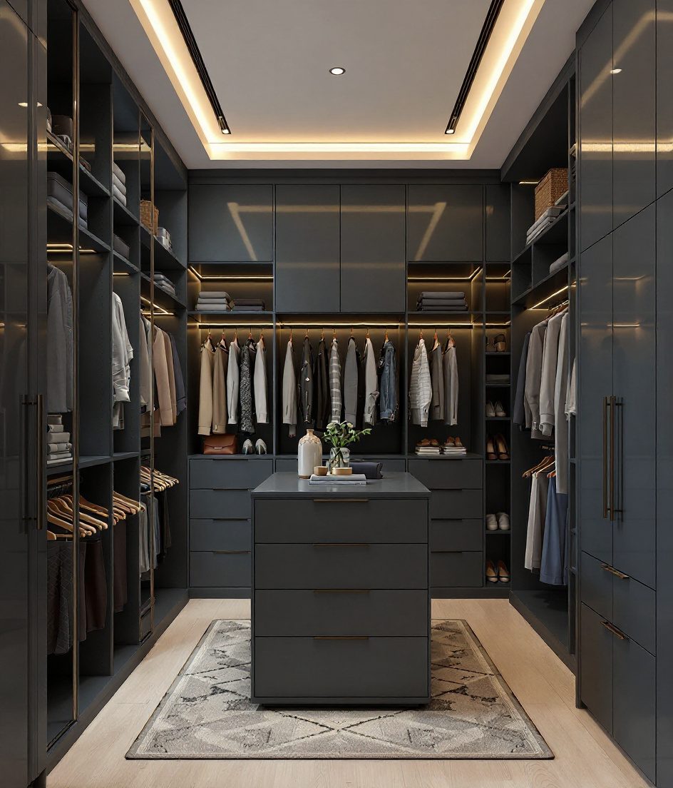 Walk-In Wardrobe & Dresser — Charcoal Minimal