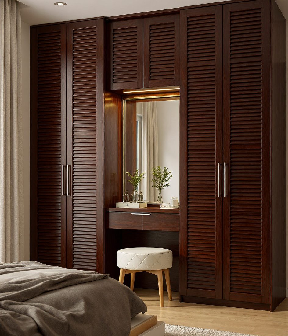 Wardrobe With Dressing Table — Walnut Classic