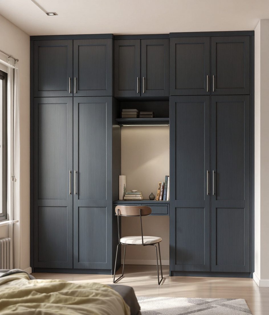 Wardrobe With Study Desk — Charcoal Minimal