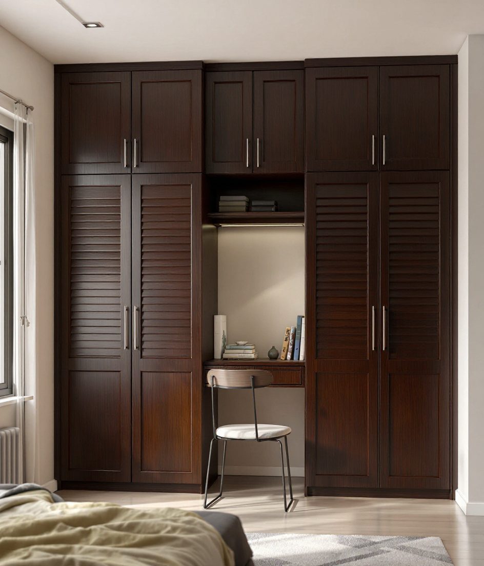 Wardrobe With Study Desk — Walnut Classic