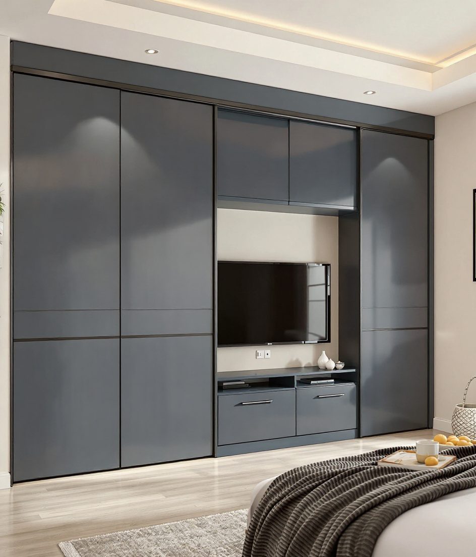Wardrobe With TV Unit Niche — Charcoal Minimal