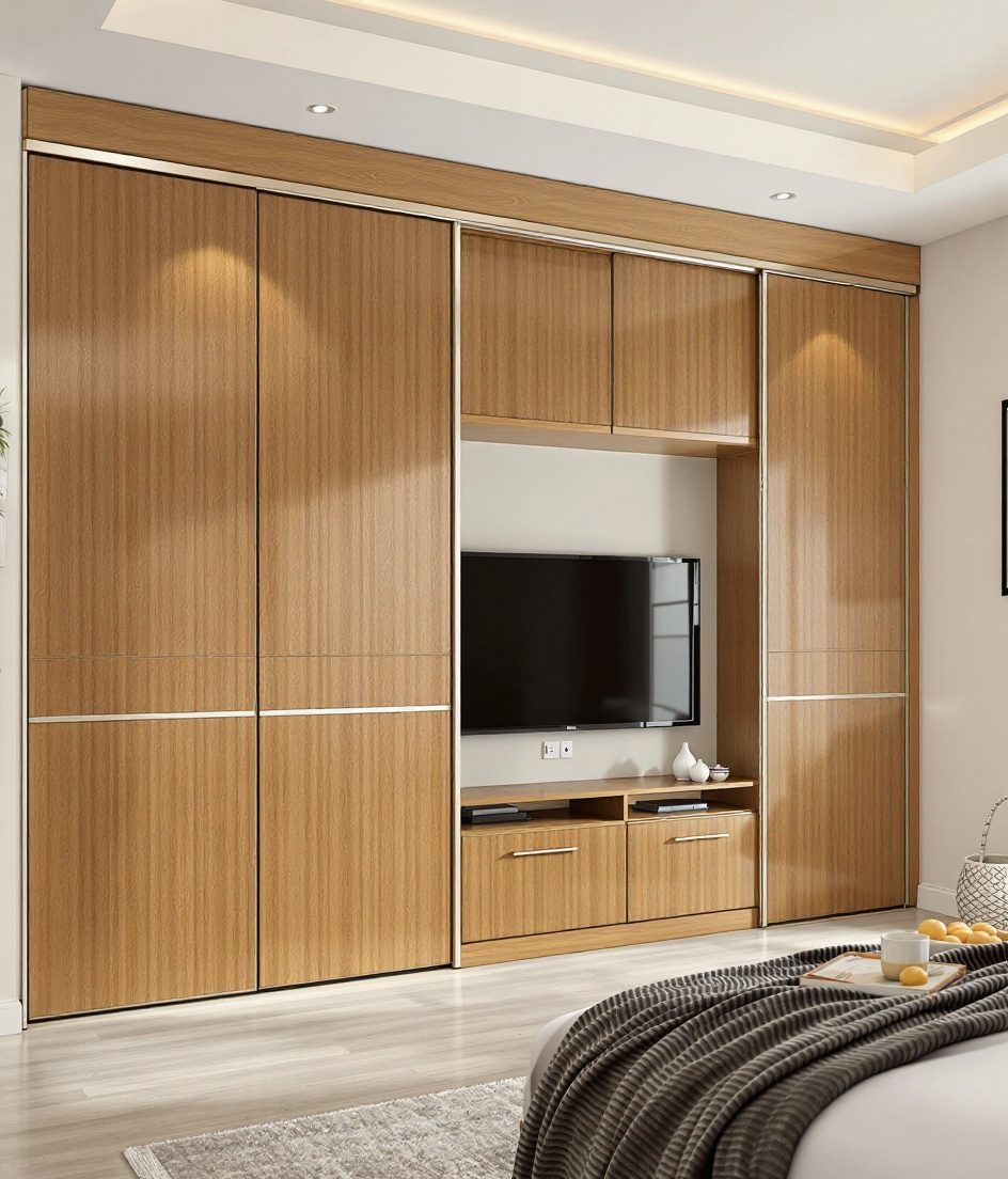 Wardrobe With TV Unit Niche — Warm Oak