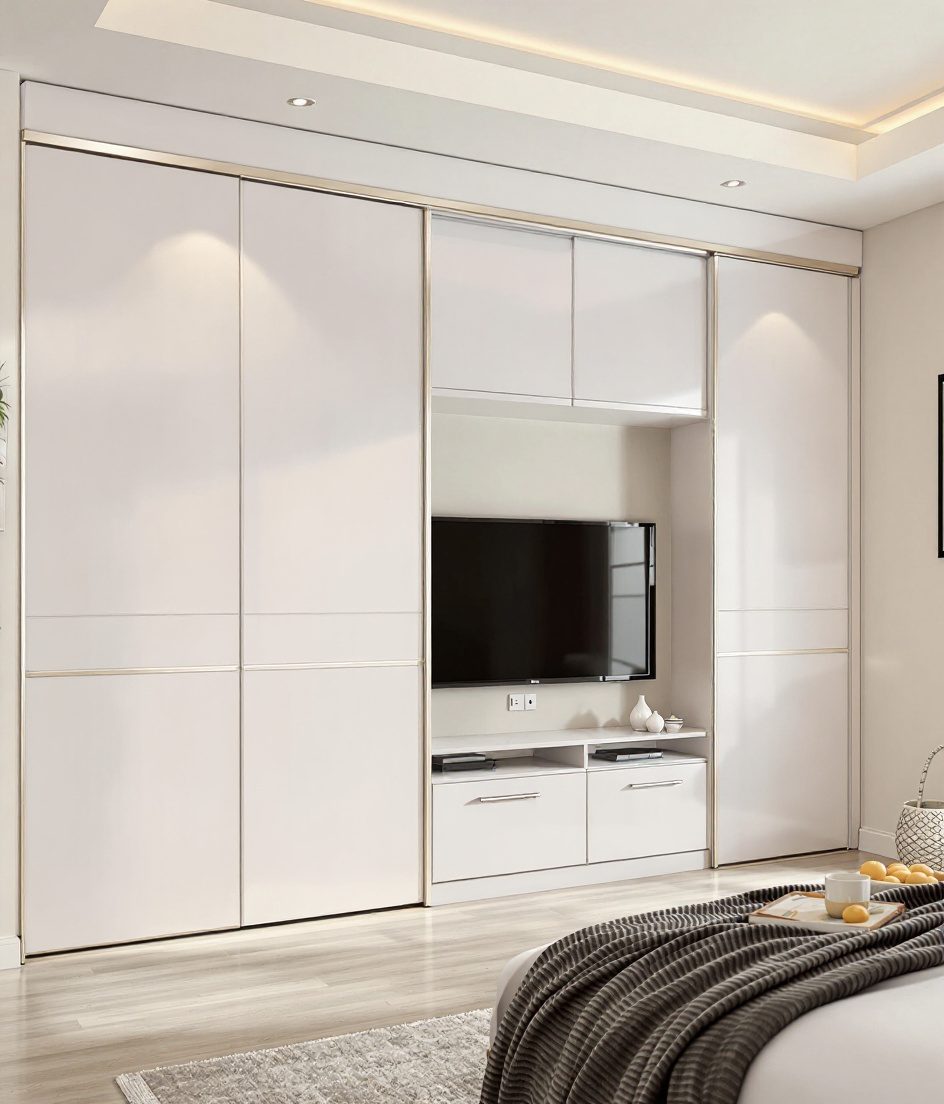 Wardrobe With TV Unit Niche — White Modern