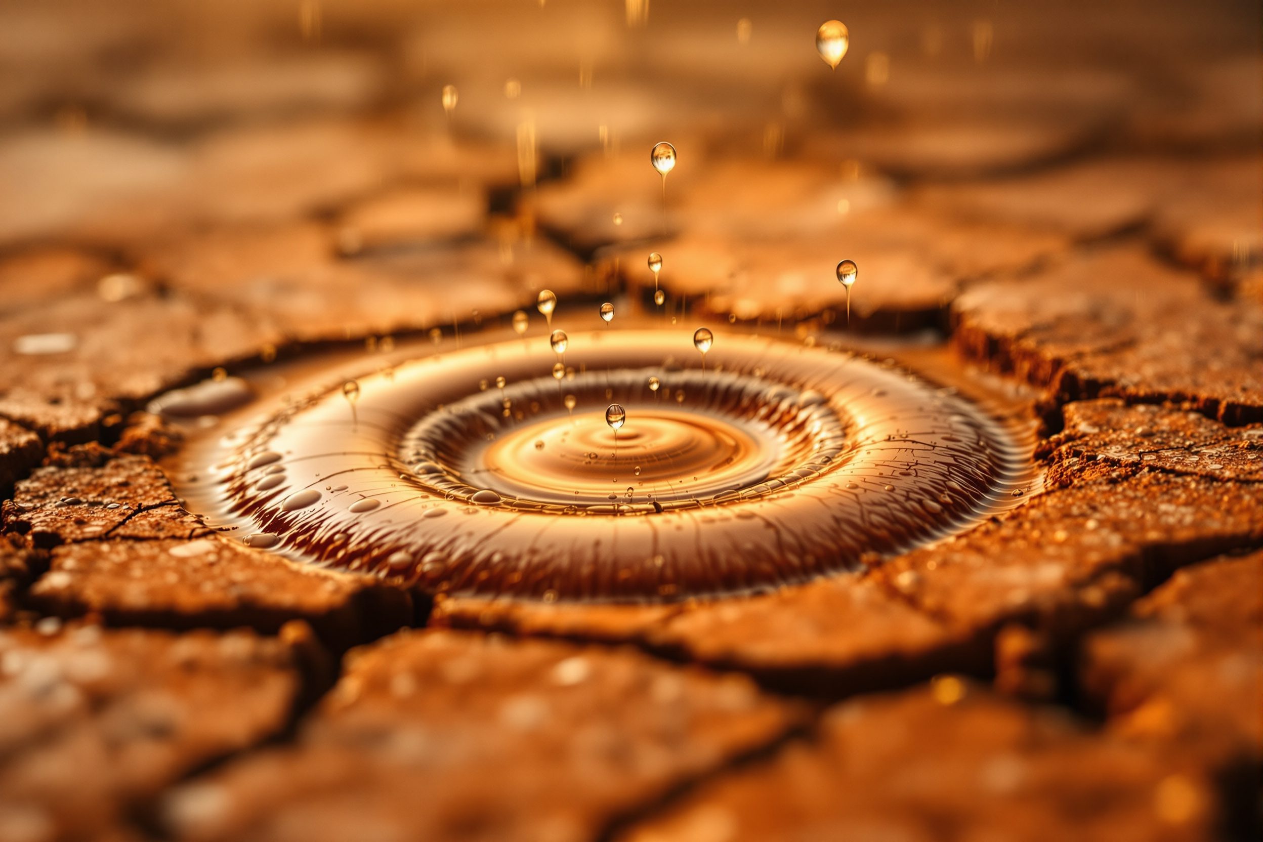 The first monsoon rain striking cracked dry earth — the petrichor moment the letter opens on