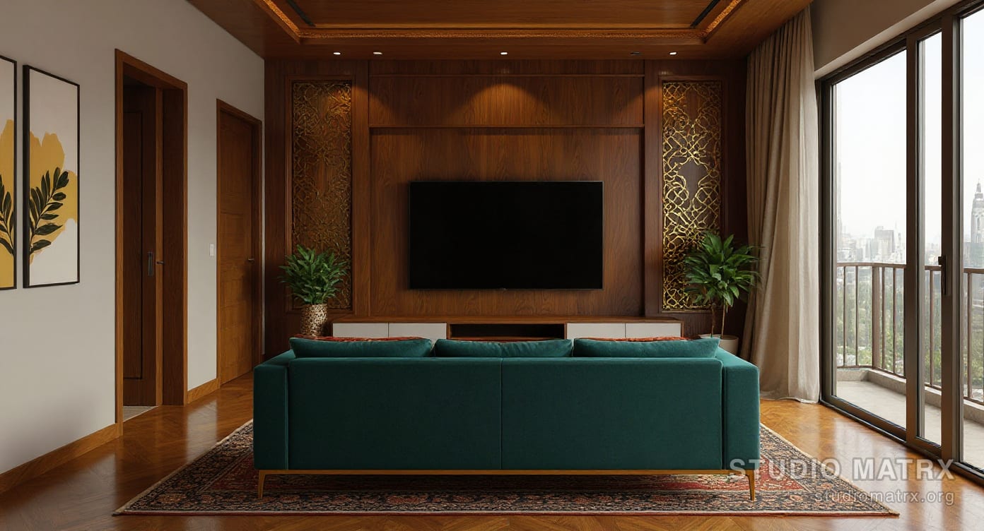 Living Room in Indo-Contemporary style