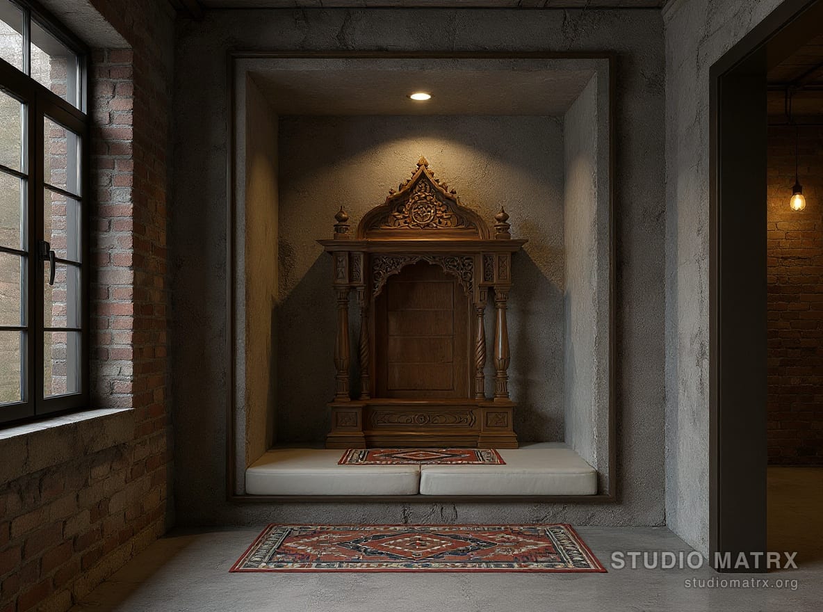 Industrial style pooja nook