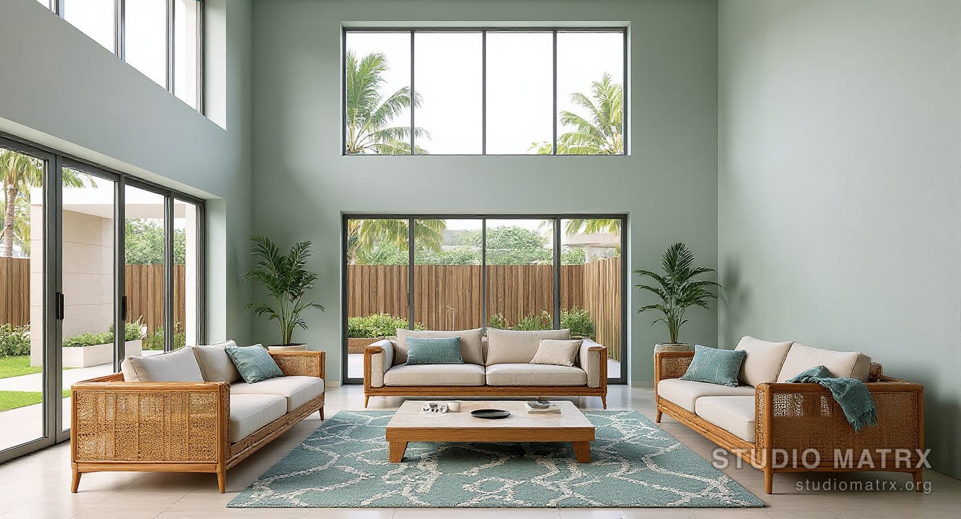 Coastal tropical villa living room