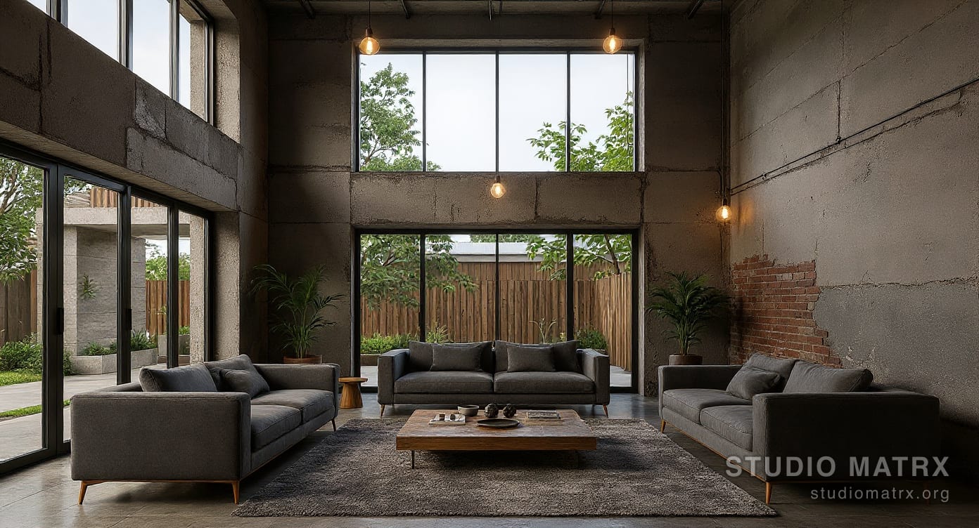 Industrial villa living room