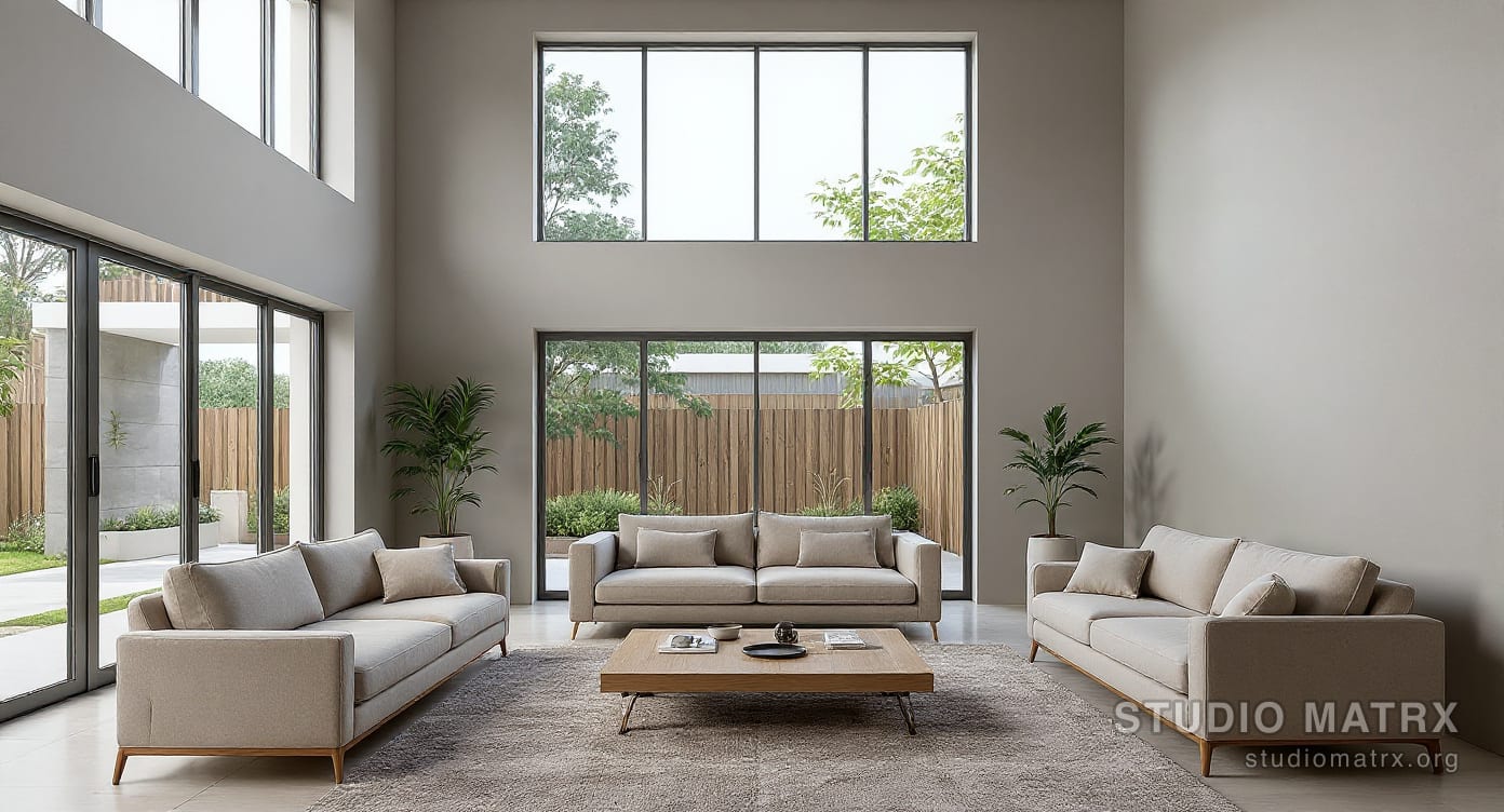 Transitional villa living room